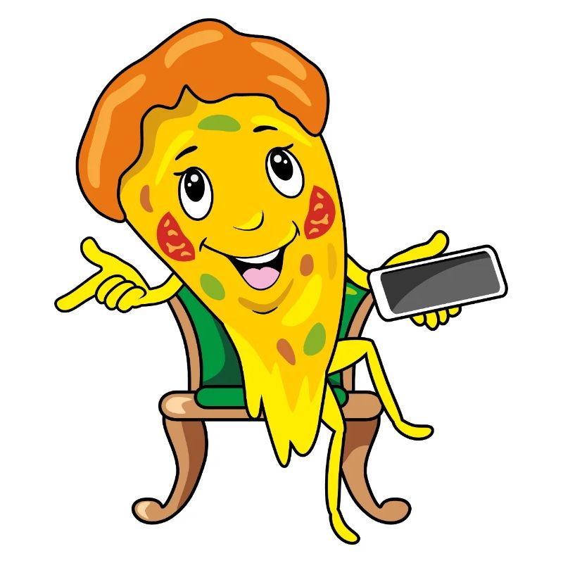 Une part de pizza de dessin animé prend commande