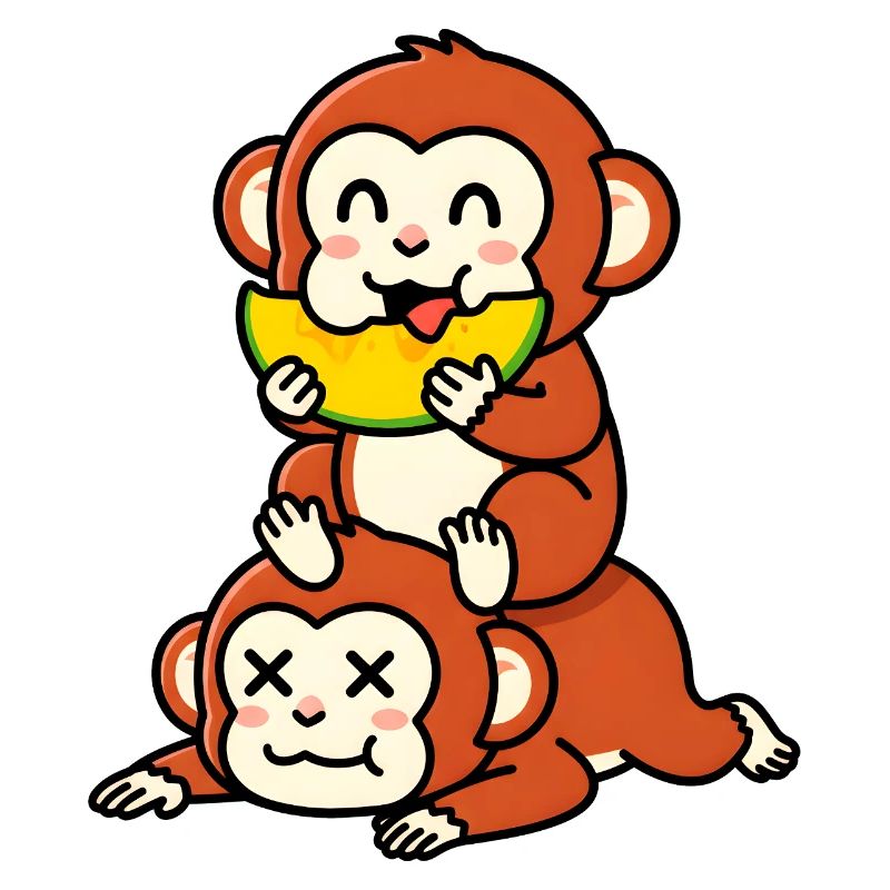 Singe espiègle mangeant de la pastèque sur un ami