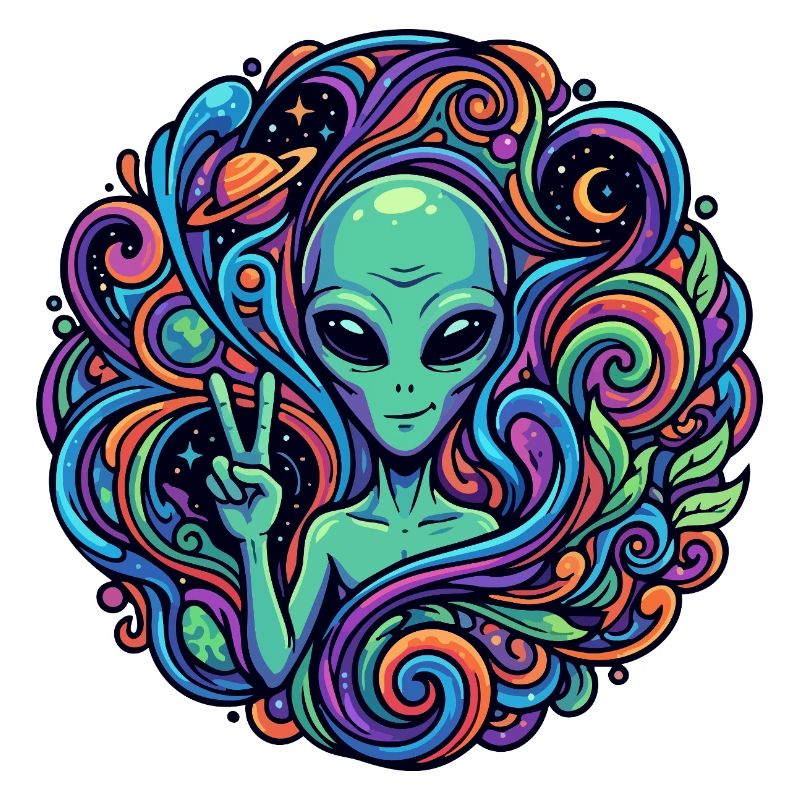 Außerirdischer Peace Zeichen psychedelisch Alien