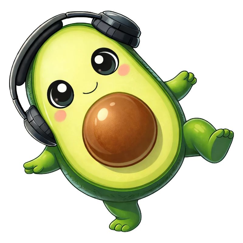 Écouteurs de dessins animés en avocat mignons Dancing Music Techn