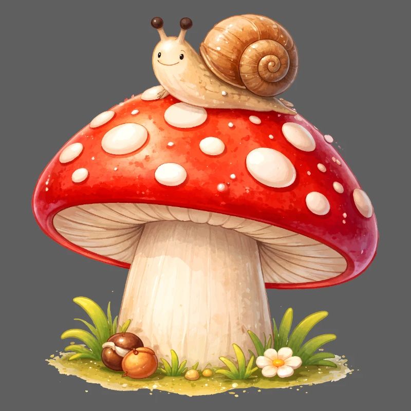 Toadstool with Snail Cute Forest Motif
