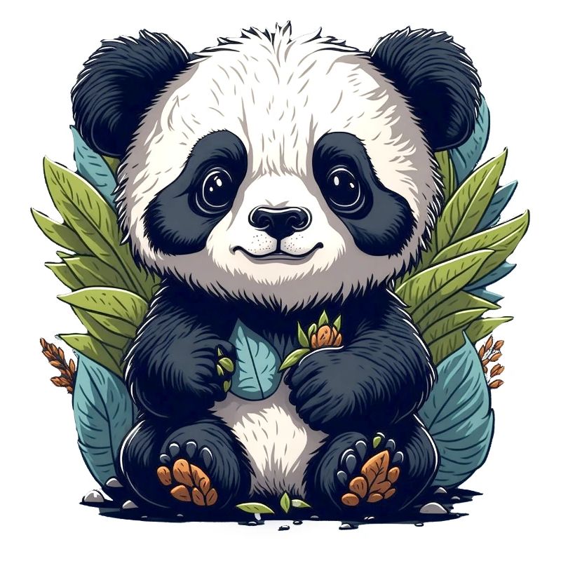 Le panda dans la forêt de feuilles