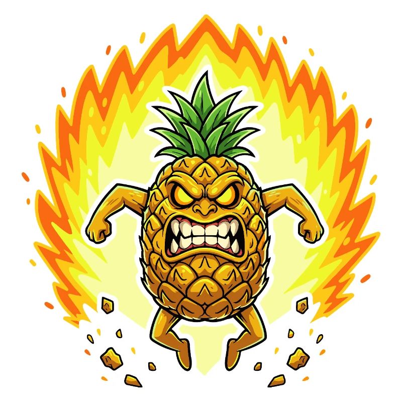 Angry pineapple with flames