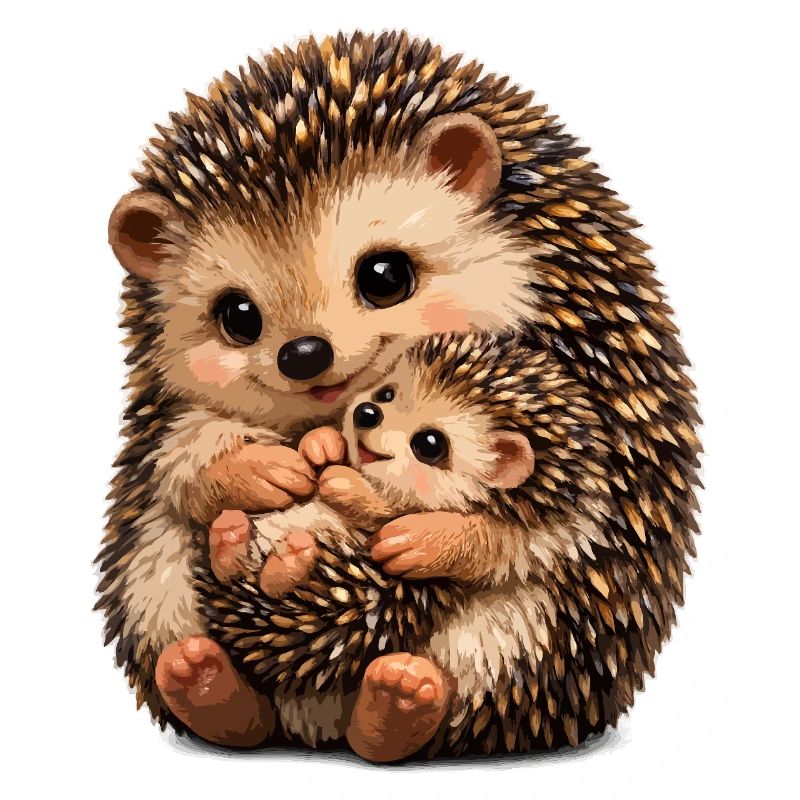 Illustration de câlins entre mère et bébé hérisson
