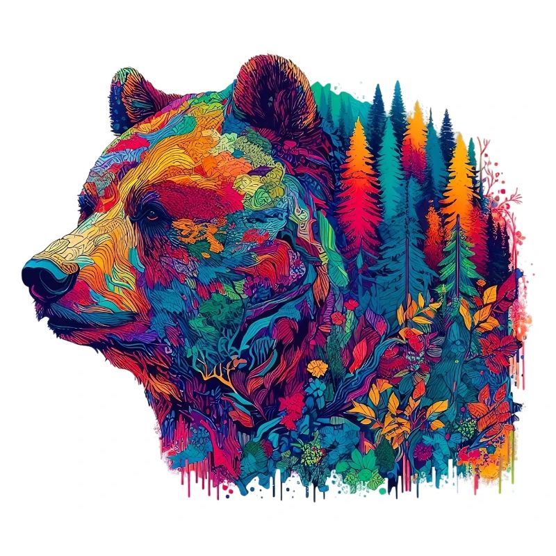 Bear decorated with a forest landscape