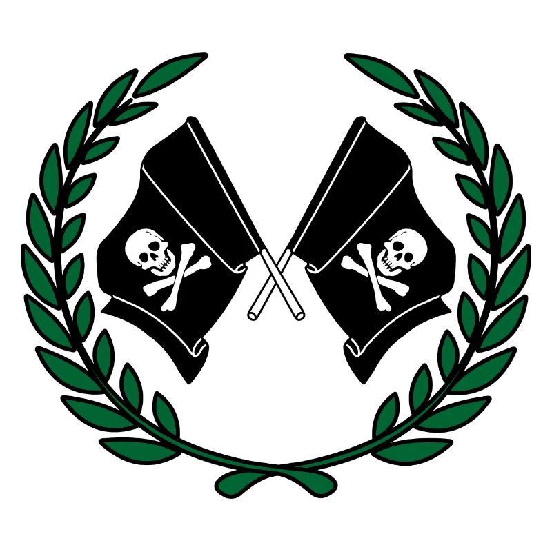 Pirate flags in laurel wreath
