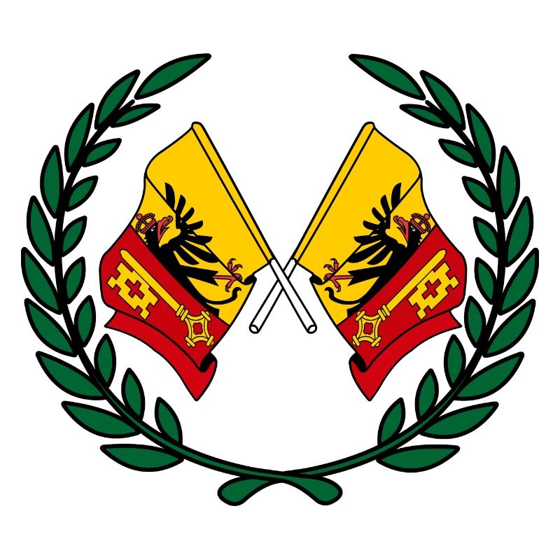 Flaggen Kanton oder Genf Schweiz Lorbeerkranz