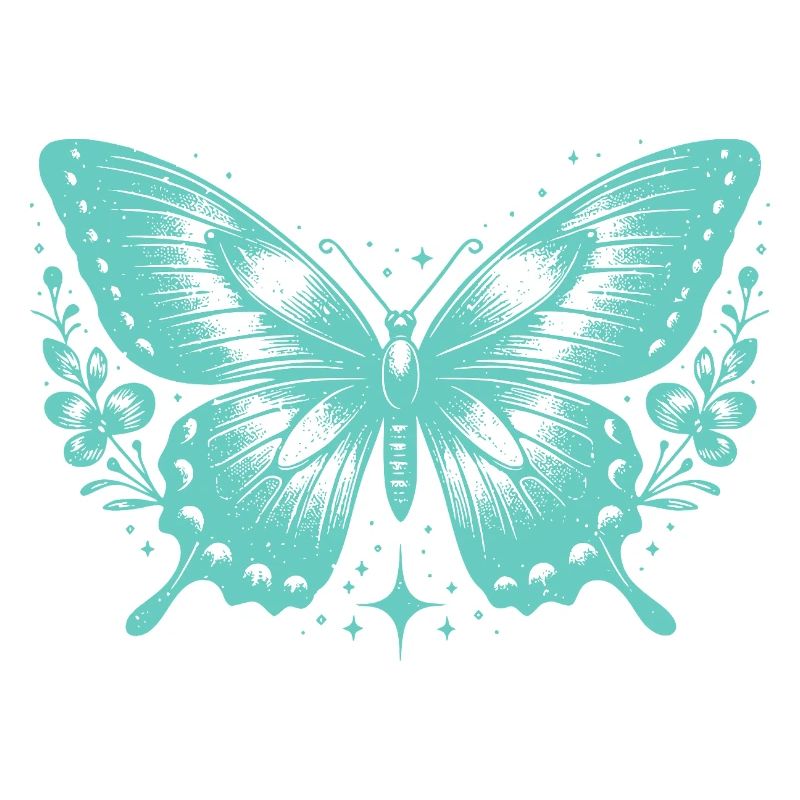 Papillon Turquoise et Fleurs