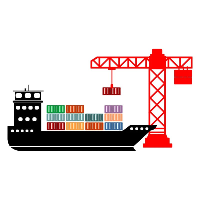 Sea container boat with crane unloading 2