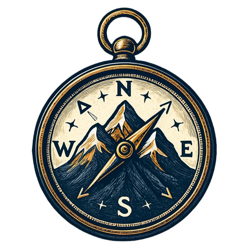 Compass on mountain background - skiing - hiking