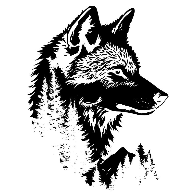 Silhouette de forêt de visage de loup