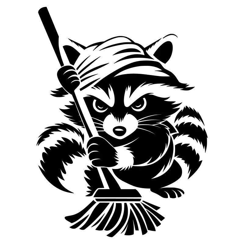 Waschbär mit Handtuch & Wischmopp