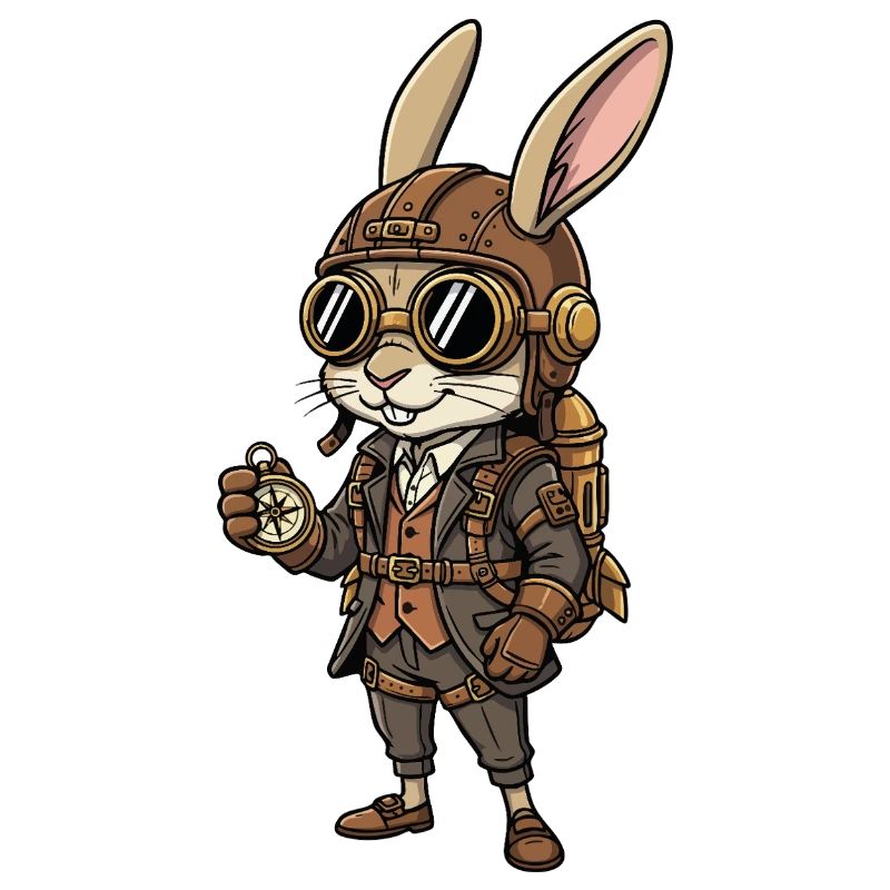 Bunny Explorer Steampunk Compass Retro