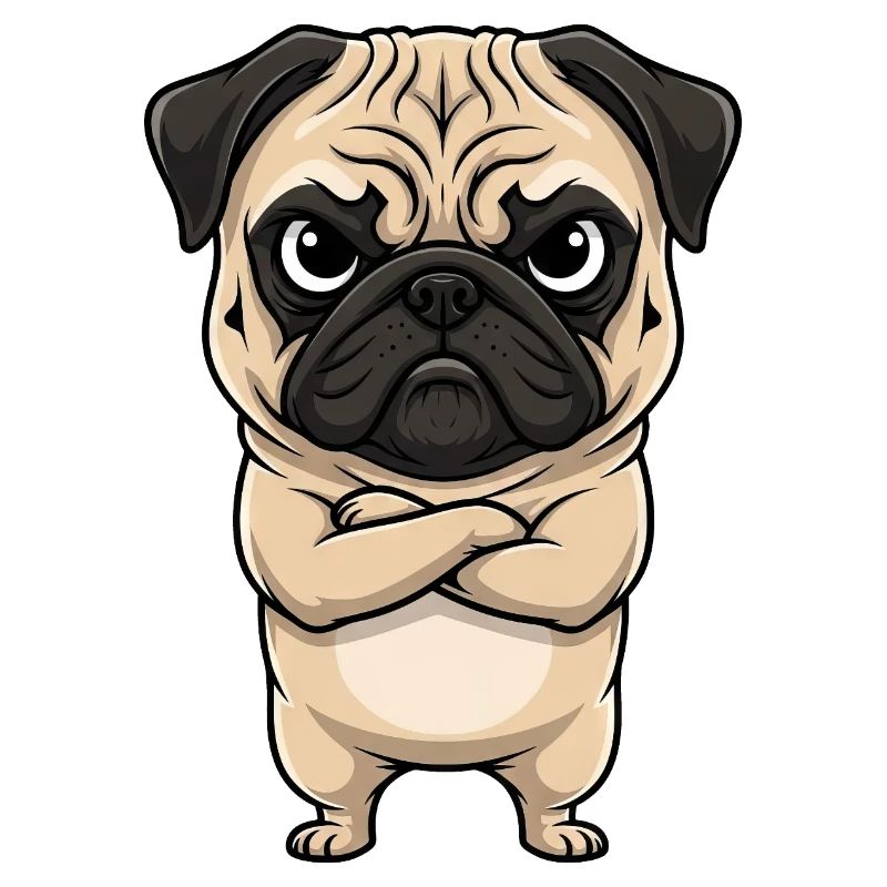 Pug Cartoon Grumpy Sour Annoyed Cute