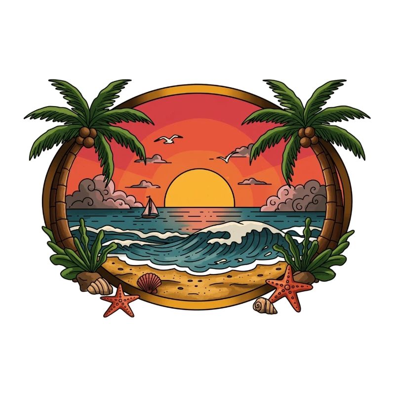 Tropical Sunset Wave Circle