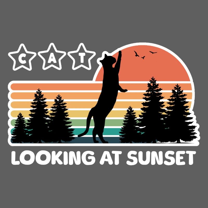 black cat looking at the sunset
