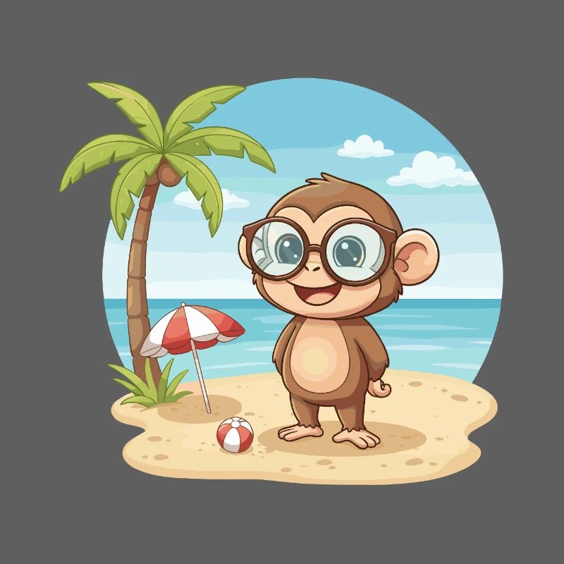 Cute Monkey with Glasses Beach Summer Vacation