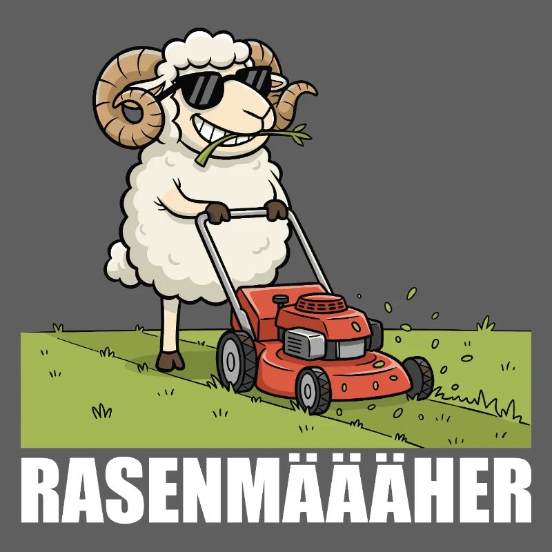Lustiges Schaf mäht Rasen - Rasenmäher Gärtner