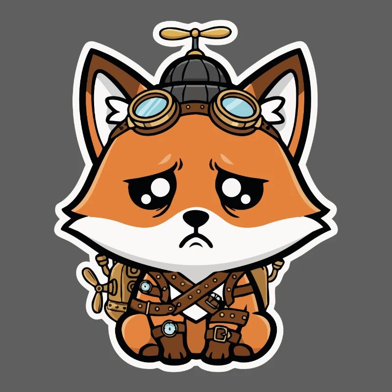 Little Fox Aviator Steampunk Sad Propeller