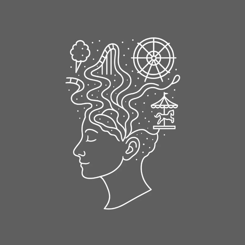 Thought carousel fantasy in the head monochrome