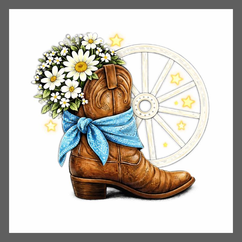 Botte de Linedance Bandana bleu Roue de fleurs blanches