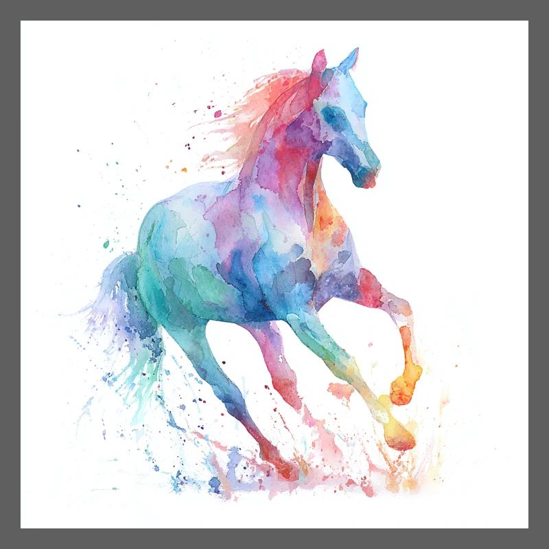 Cheval aquarelle arc-en-ciel