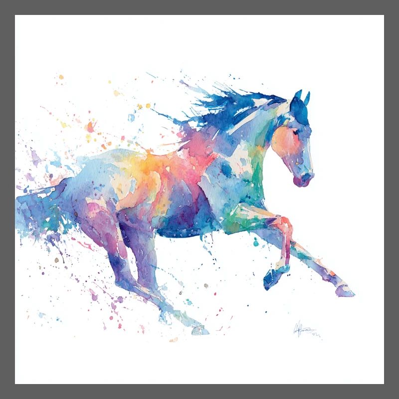 Regenbogen-Aquarell-Galopppferd