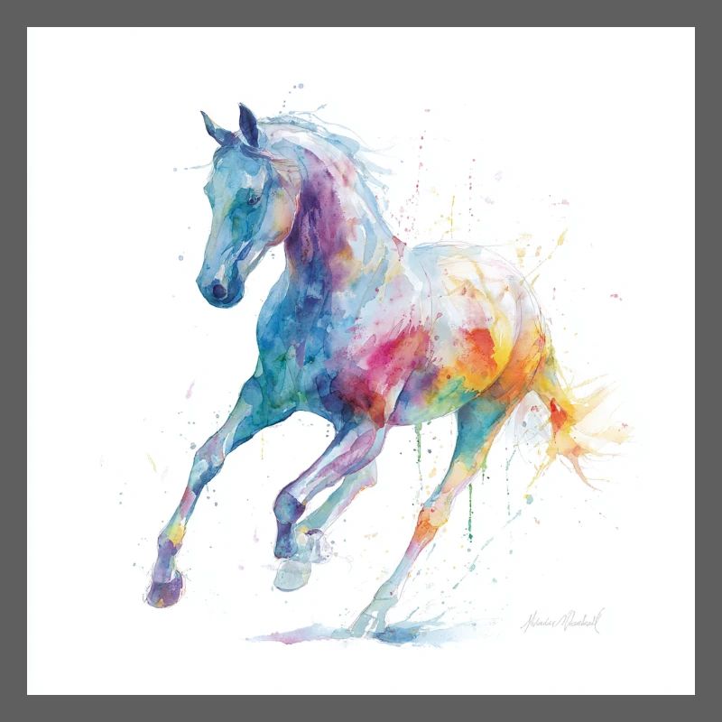 Rainbow Watercolor Horse in Motion