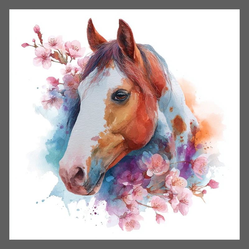 Cheval aquarelle avec des fleurs