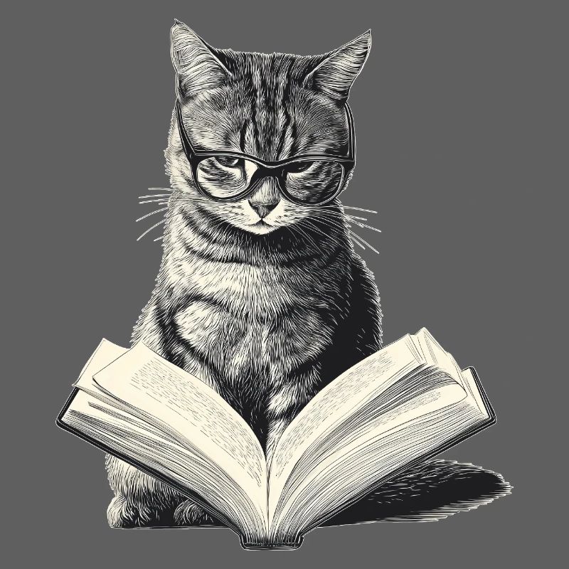 Katze liest Buch