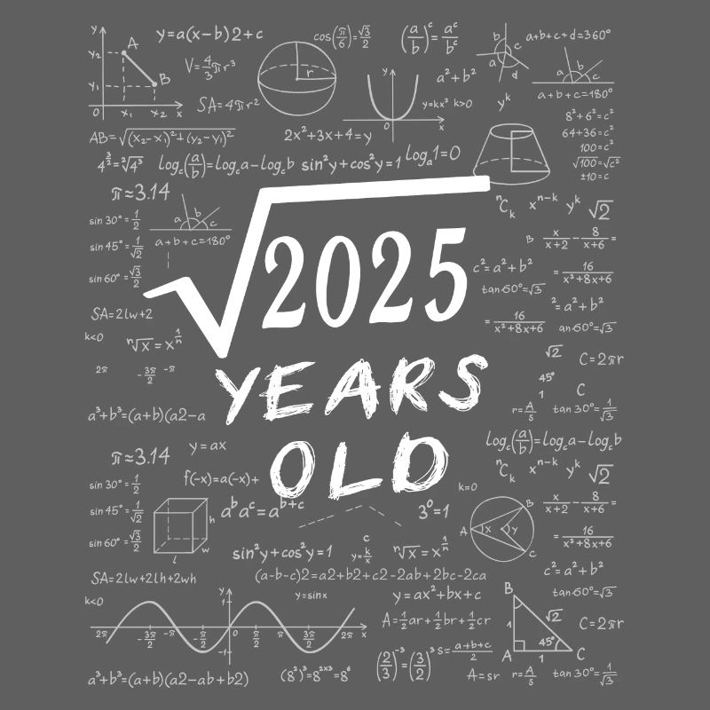 45th Anniversary 45 years Square root of 2025 math