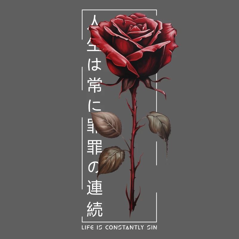 Life Is Constantly Sin Rose Japanese Script