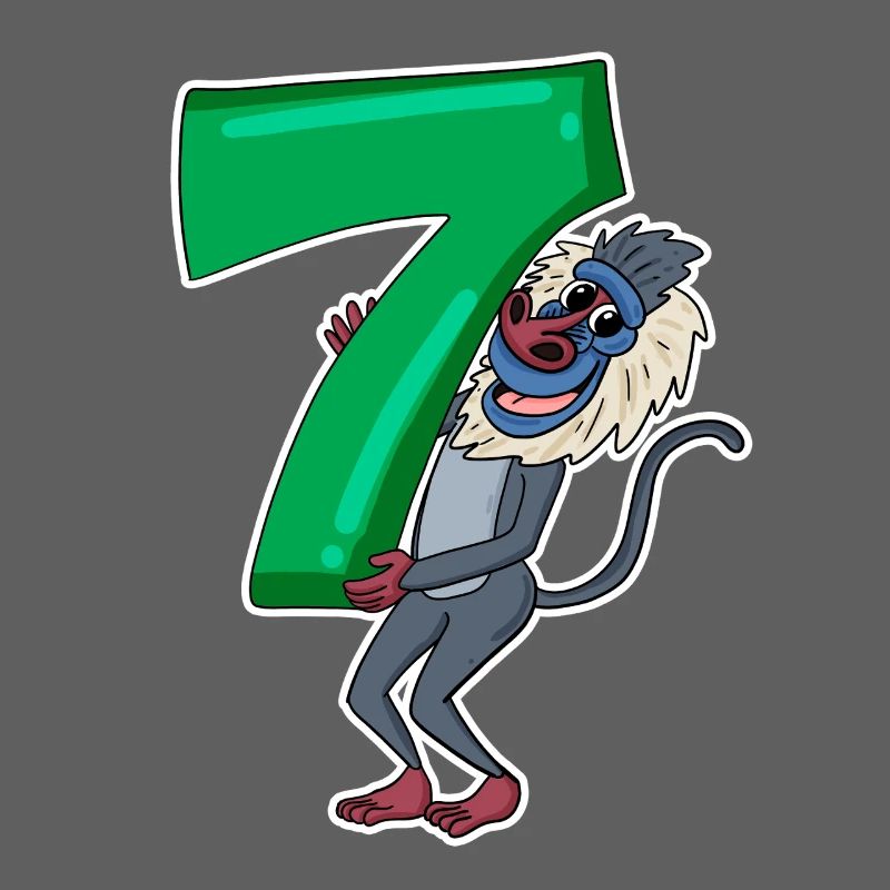 7th Birthday Motif Monkey - Seven Years Old