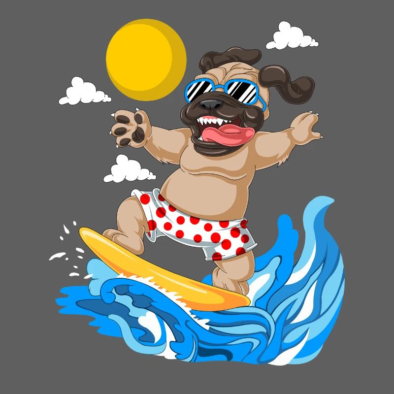 Pug Surfing Tee de plage d’été