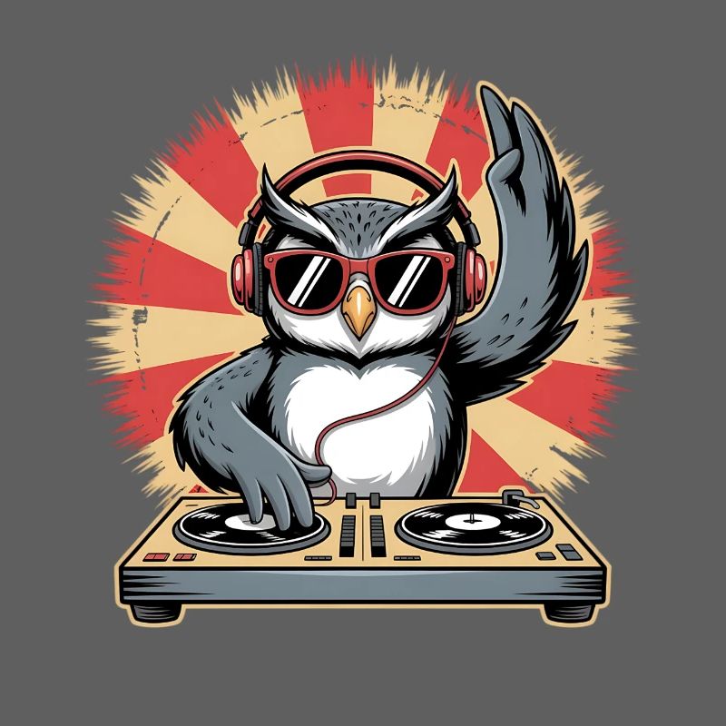 DJ Eule mit Turntables