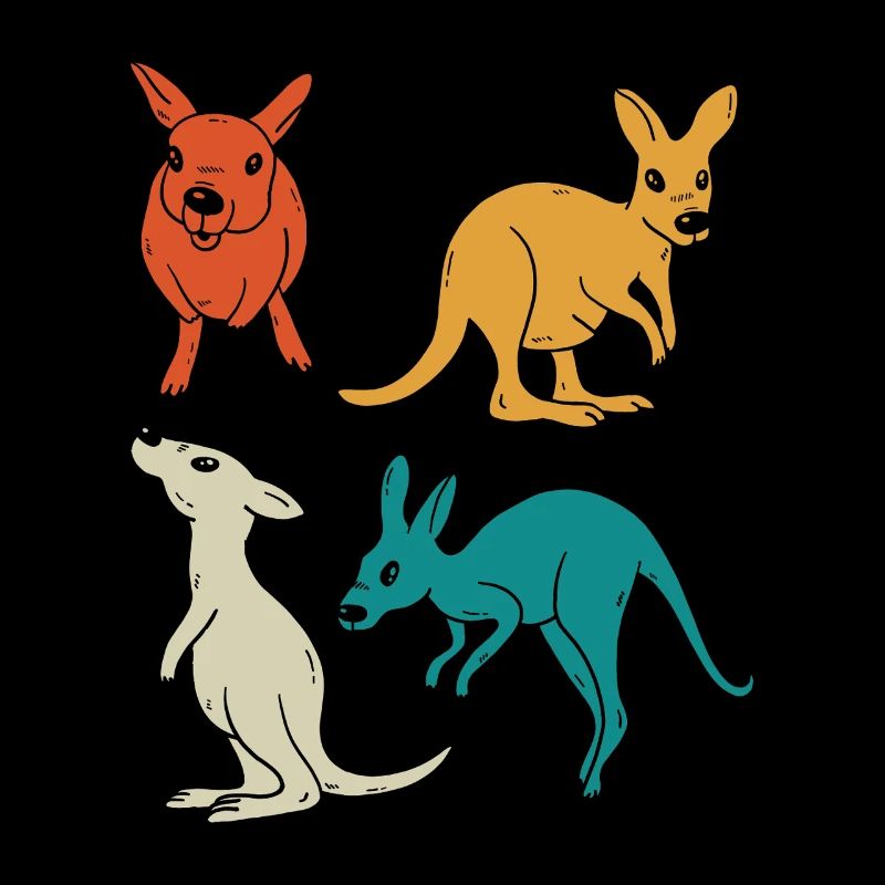 Quatuor de kangourous dans une variété de couleurs