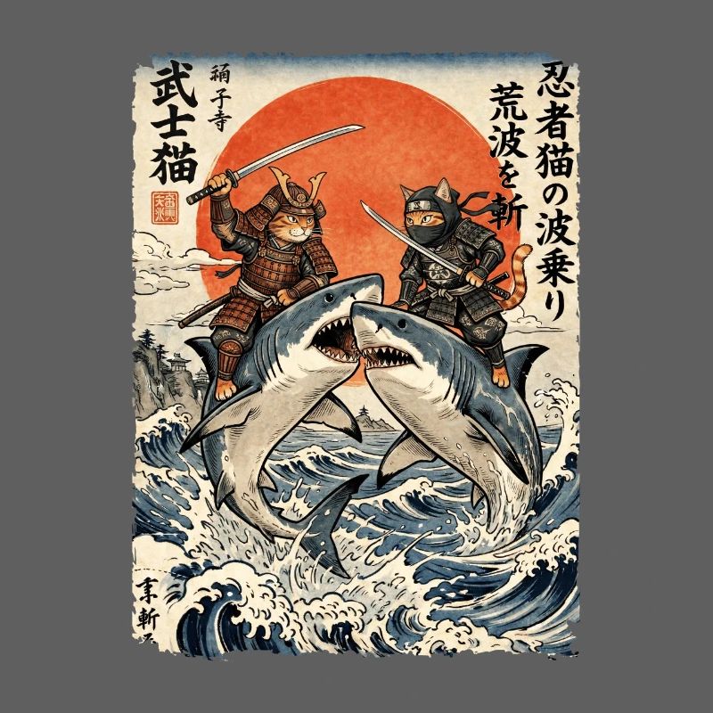 Chat Samouraï, Chat Ninja, Requin, Japonais