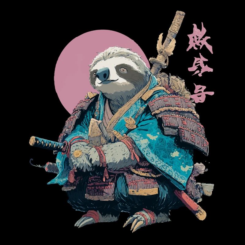 Faultier-Samurai in blauer Rüstung