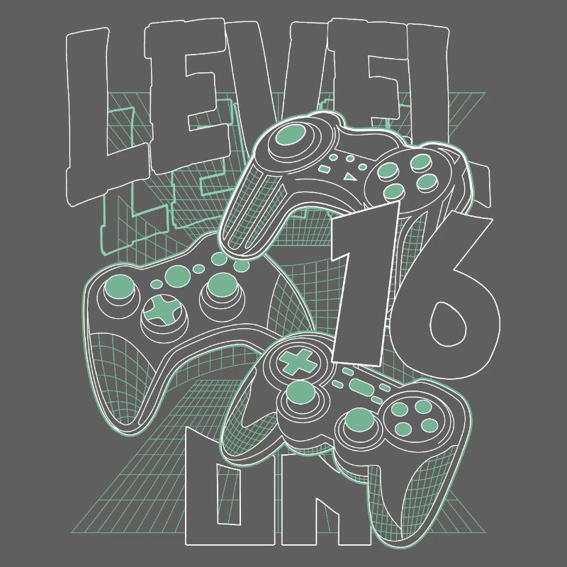 Level Up Retro-Controller Grafik 16. Geburtstag