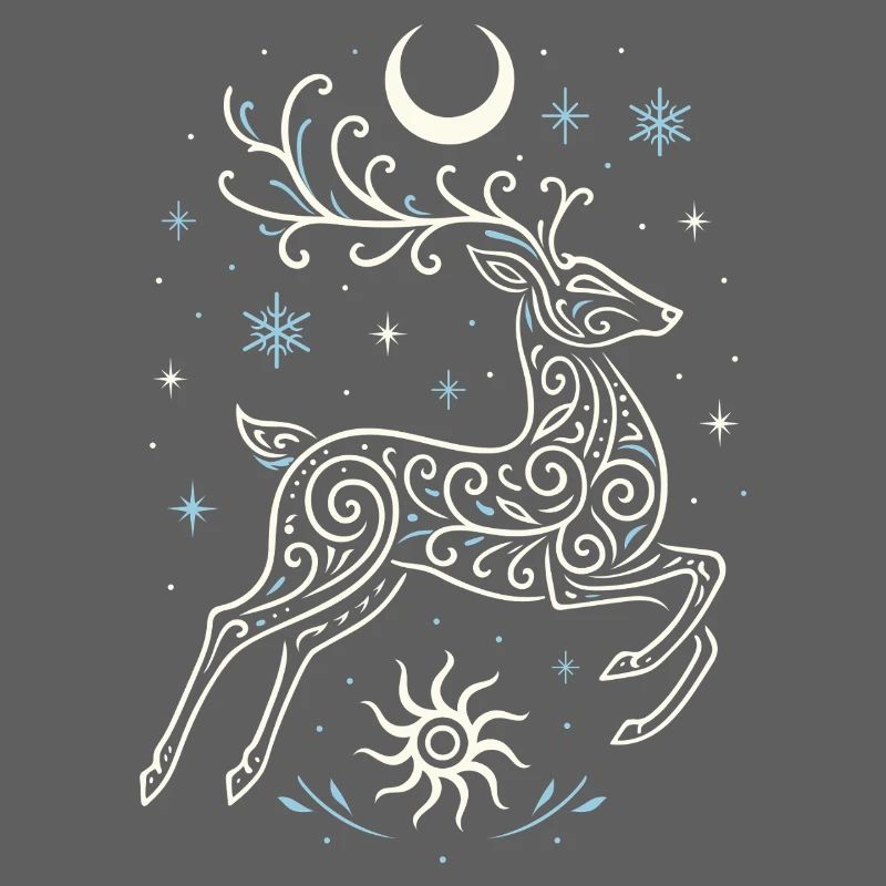 Springender Yule Hirsch mit Sonne & Mond