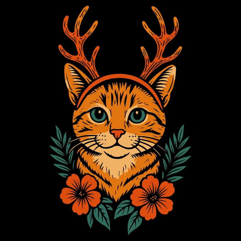 Cat Deer with Flower Wreath