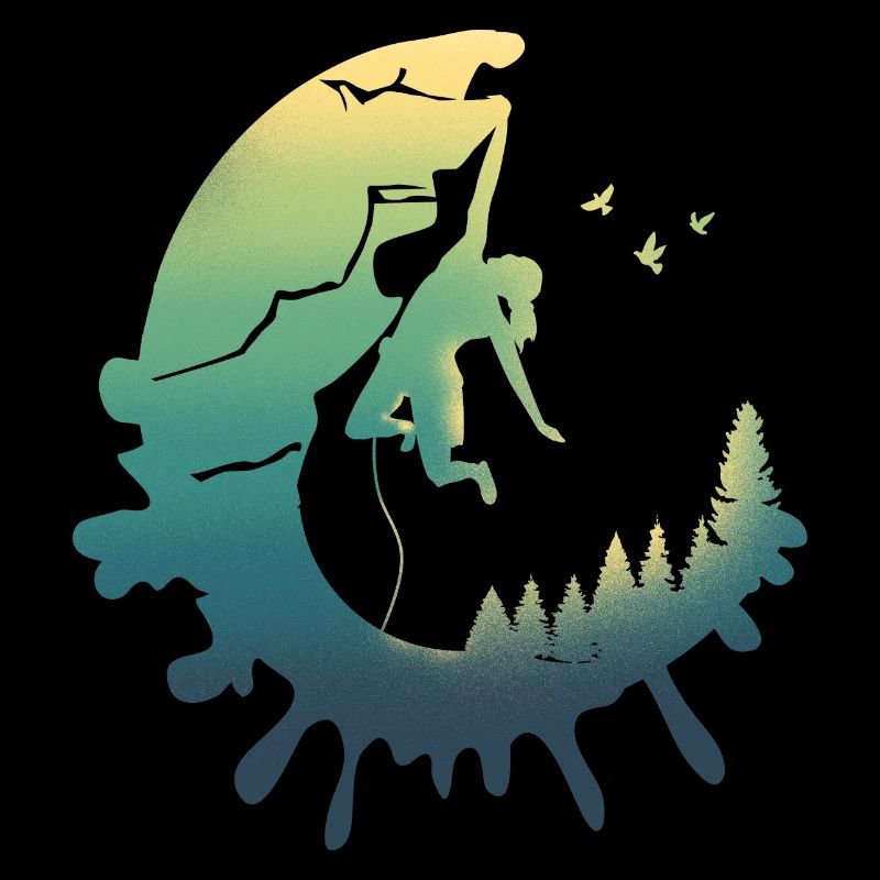 Moonlit Female Rock Climber Forest Silhouette