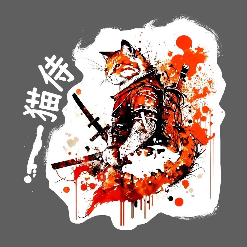 Samurai Cat in Red
