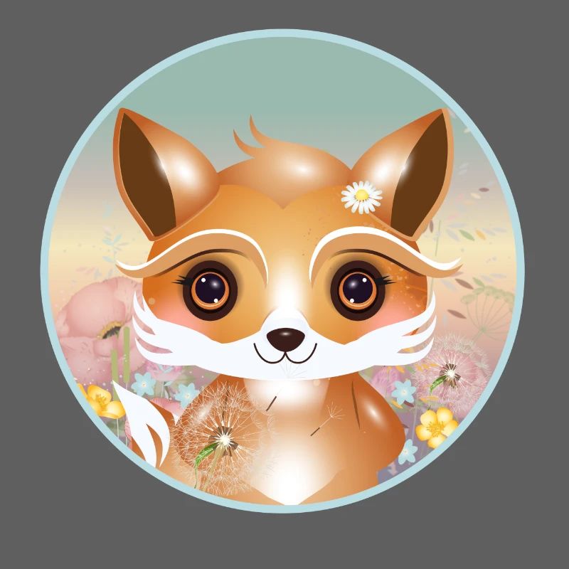 Cute fox on a flower meadow in spring