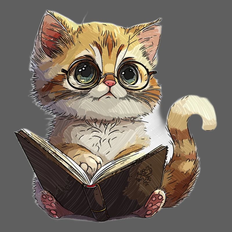 Reading Kitten with Glasses Cat Reading Cat