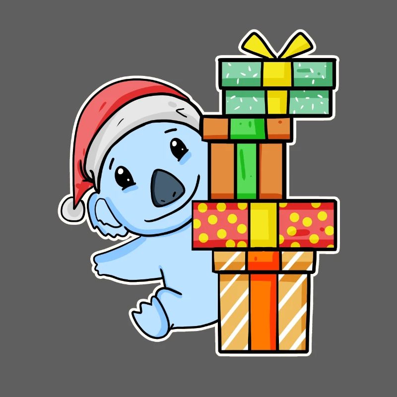 Koala mit Weihnachtsmütze und Weihnachtsgeschenk