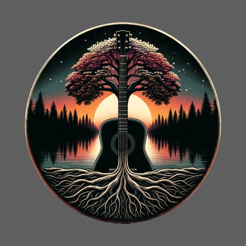 Guitare abstraite dans la forêt