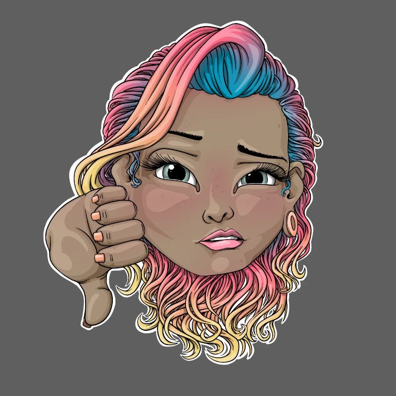 Cheveux multicolores avec geste de désapprobation
