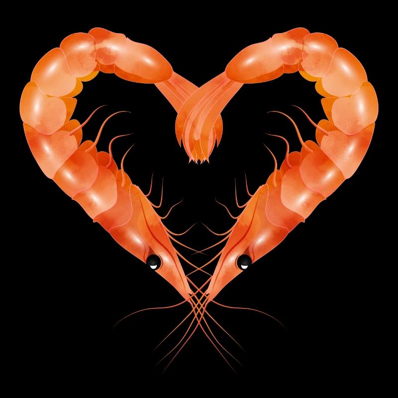 zwei Garnelen oder Shrimps in Herz Form gestaltet