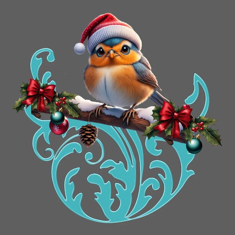 Mignon oiseau de Noël assis sur une branche couverte